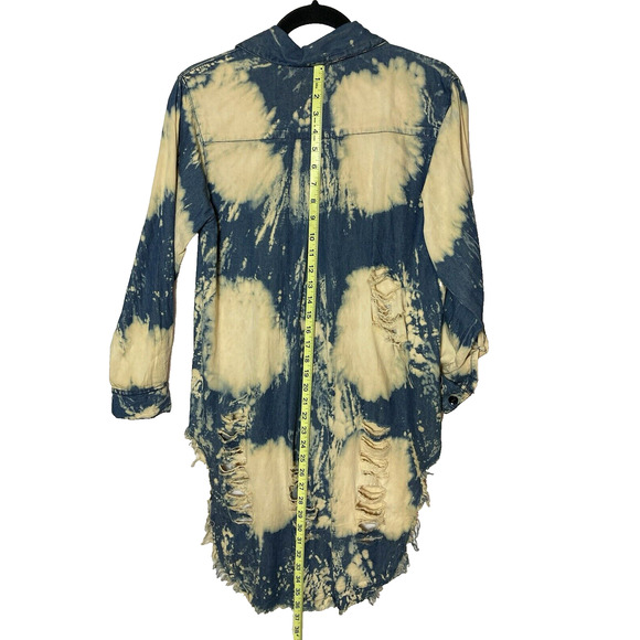 Thrill Jeans Women Shirt Medium Blue High Low Distressed Button Down pre owned - Picture 11 of 14